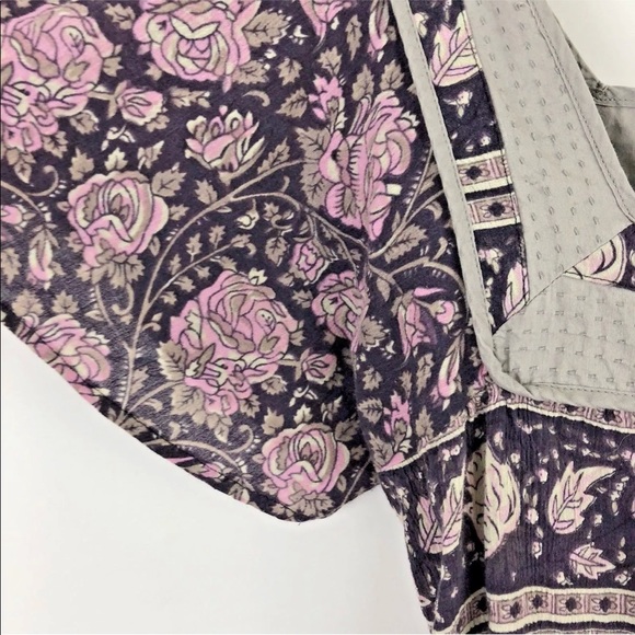 Free People Lace Up Floral Print Purple Blouse - Picture 4 of 5